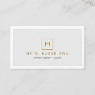 Carte De Visite LOGO DE BOÎTE D'OR avec VOTRE INITIAL sur GRIS CLA