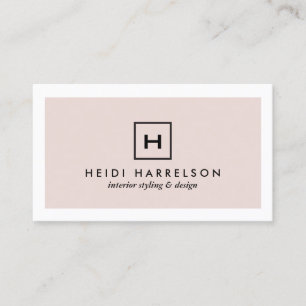 Carte De Visite Logo de boîte Monogramme en rose clair et noir