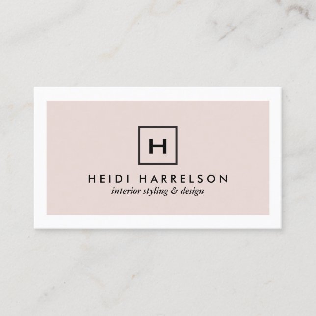 Carte De Visite Logo de boîte Monogramme en rose clair et noir (Devant)
