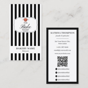 Carte De Visite Logo de boulangerie à rayures noires et blanches P