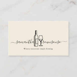 Carte De Visite Logo de bouteille de vin et de verre dessiné à la 