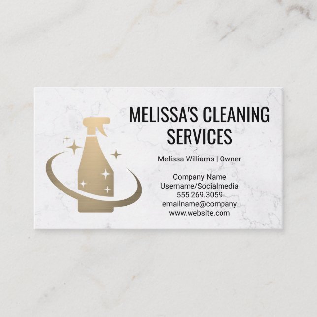 Carte De Visite Logo de bouteille Gold Spray | Services de nettoya (Devant)