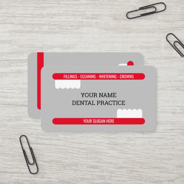 Carte De Visite Logo de brosse à dents rouge bureau professionnel  (Devant/Arrière en situation)