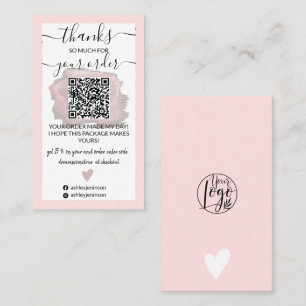 Carte De Visite Logo de brosse rose moderne Qr code merci
