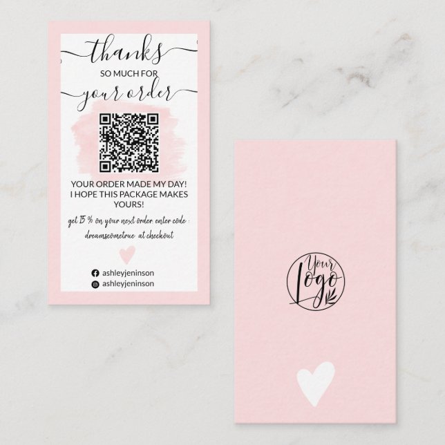 Carte De Visite Logo de brosse rose moderne Qr code merci (Devant / Derrière)
