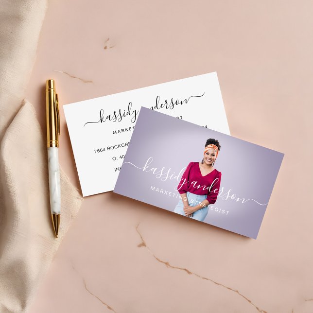 Carte De Visite Logo de calligraphie de script élégant Photo d'ent (Elegant Script Calligraphy Logo Business Photo Business Card)