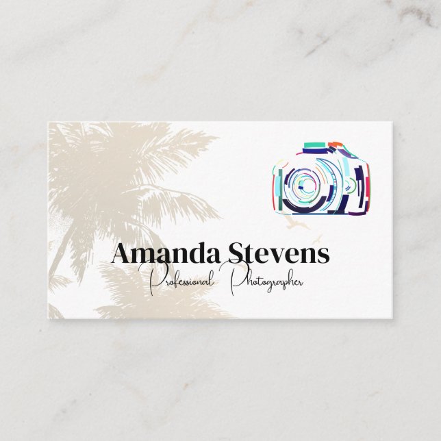 Carte De Visite Logo de caméra artistique | Arbres tropicaux (Devant)