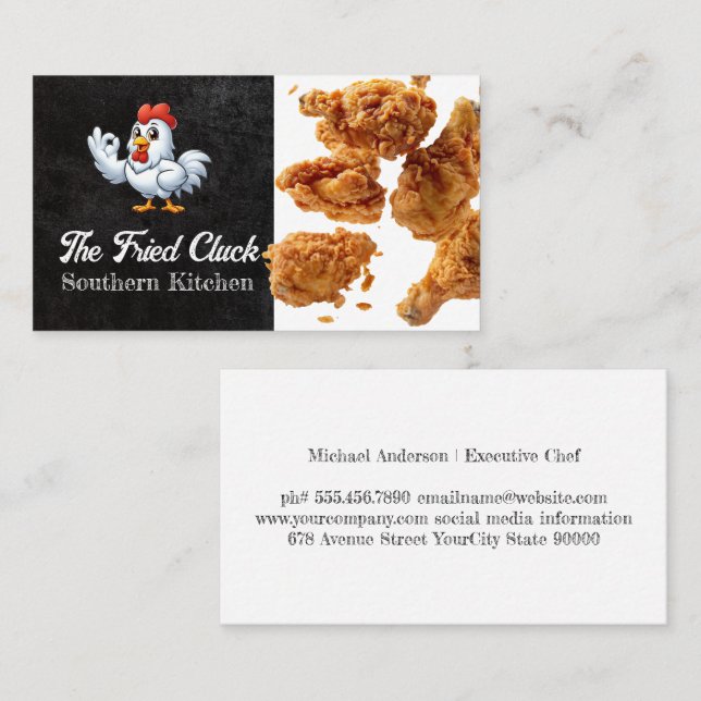 Carte De Visite Logo de caractères de poulet | Poulet frit (Devant / Derrière)