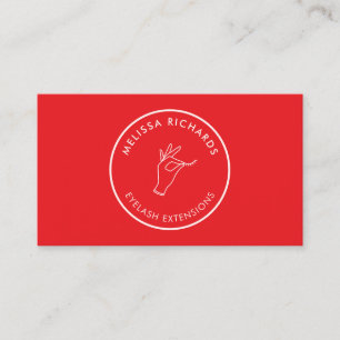 Carte De Visite Logo de cercle minimaliste de main et de cils Roug