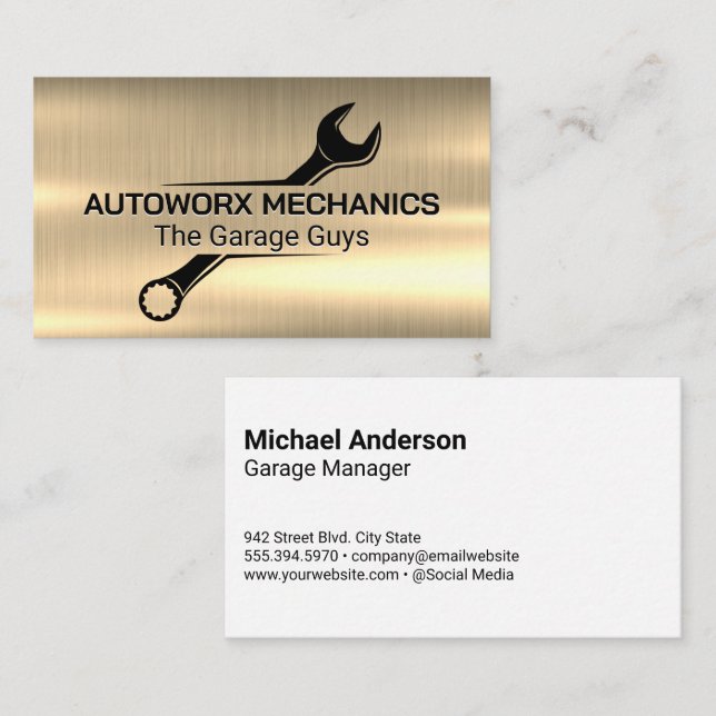 Carte De Visite Logo de clé mécanique | Services Auto | Metallique (Devant / Derrière)