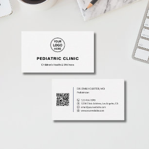 Carte De Visite Logo de clinique pédiatrique QR blanc