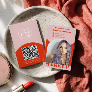 Carte De Visite Logo de code QR de photo rouge blush de maquillage