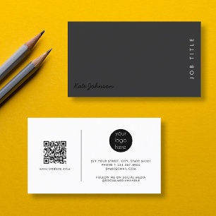 Carte De Visite Logo de code QR minimaliste noir de script profess