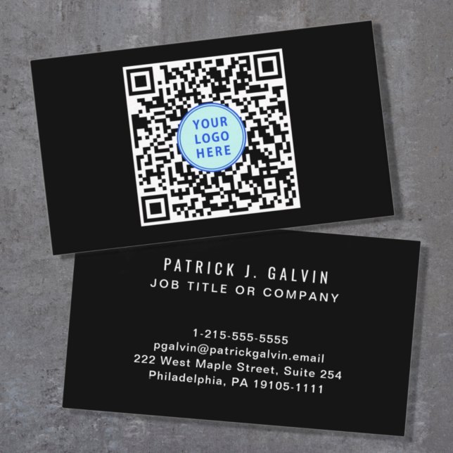 Carte De Visite Logo de code QR moderne Noir professionnel (Créateur téléchargé)