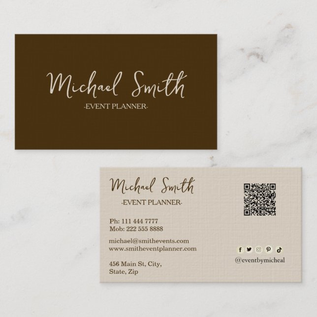 Carte De Visite Logo de code QR moderne personnalisé minimaliste (Devant / Derrière)