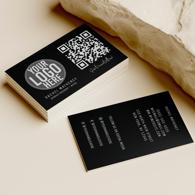 Carte De Visite Logo de code QR moderne Simple Blanc Professionnel (Créateur téléchargé)