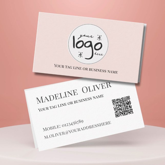 Carte De Visite Logo de code QR Moderne Simple Blush (Créateur téléchargé)