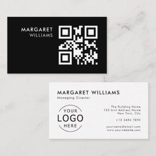 Carte De Visite Logo de code QR noir et blanc minimaliste professi
