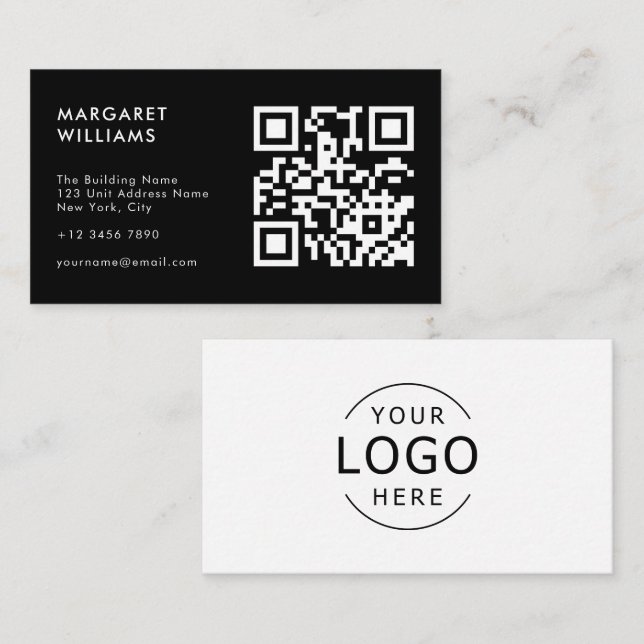 Carte De Visite Logo de code QR noir et blanc Moderne Professionne (Devant / Derrière)