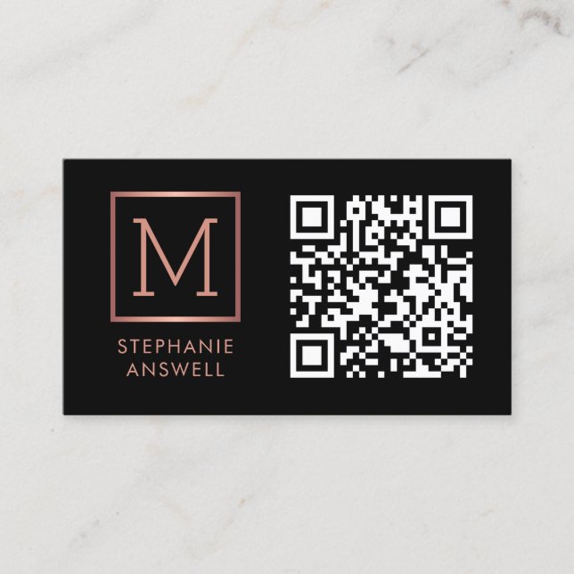 Carte De Visite Logo de code QR noir Monogram Rose Gold (Devant)