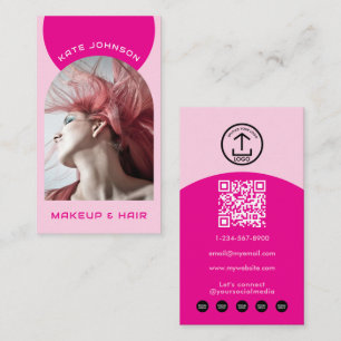 Carte De Visite Logo de code QR photo de cheveux de maquillage mod