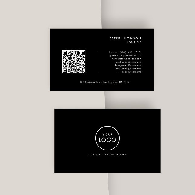 Carte De Visite Logo de code QR professionnel simple noir et blanc (Créateur téléchargé)