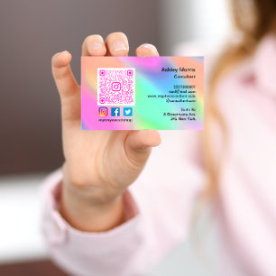 Carte De Visite Logo de code QR rose Médias sociaux Boutique en