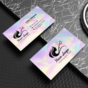 Carte De Visite Logo de coiffeur holographique pastel moderne