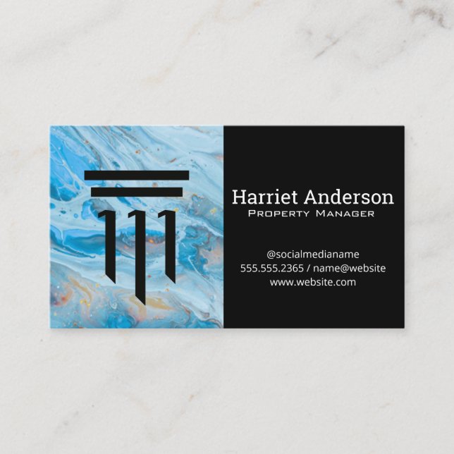 Carte De Visite Logo de colonne | Entreprise | Marbre bleu (Devant)