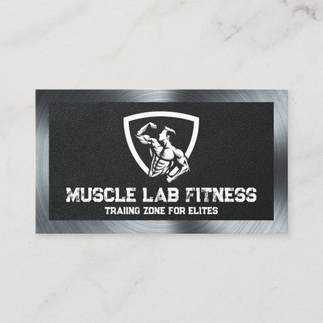 Carte De Visite Logo de conditionnement physique | Cuir | Métal (Devant)