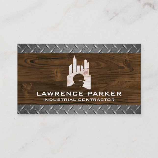 Carte De Visite Logo de construction | Acier à grains de bois (Devant)