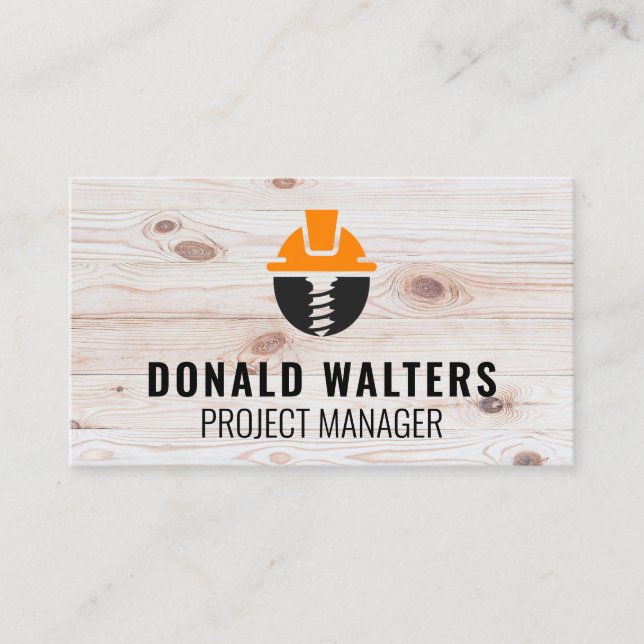 Carte De Visite Logo de construction | Arrière - plan bois (Devant)