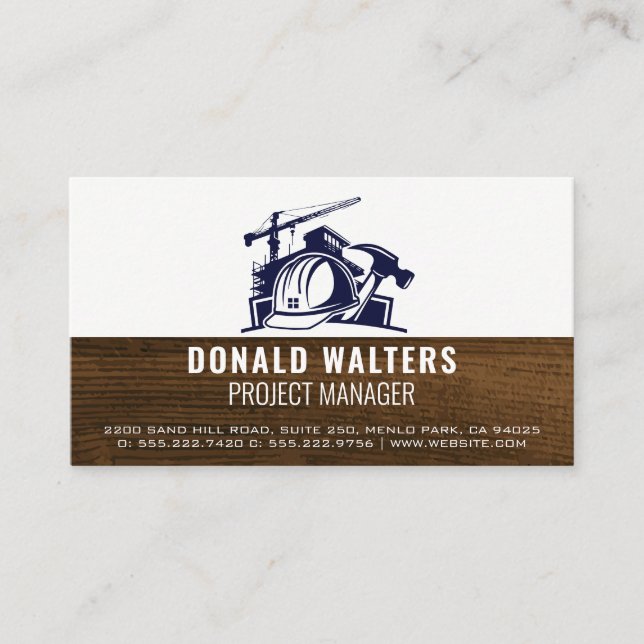 Carte De Visite Logo de construction | Grain de bois (Devant)