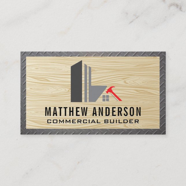 Carte De Visite Logo de construction | Grain de bois | Acier (Devant)
