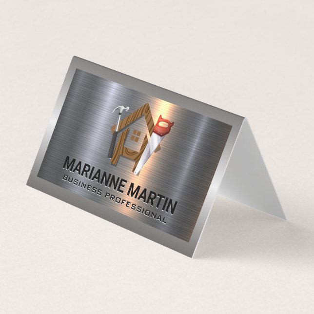 Carte De Visite Logo de construction | Scie à bois domestique et m (Devant)