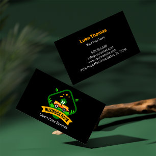 Carte De Visite Logo de coupe de pelouse jaune vert minimaliste mo