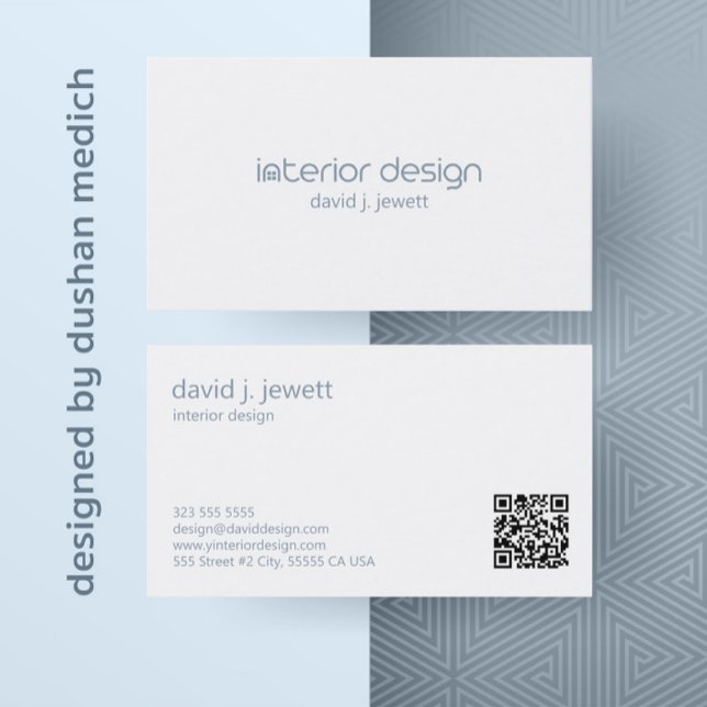 Carte De Visite Logo de Design d'intérieur simple bleu-gris (Créateur téléchargé)