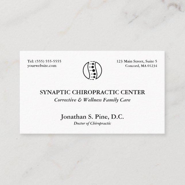 Carte De Visite Logo de disposition traditionnelle Chiropratique C (Devant)