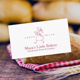 Carte De Visite Logo de fille de boulangerie vintage rouge