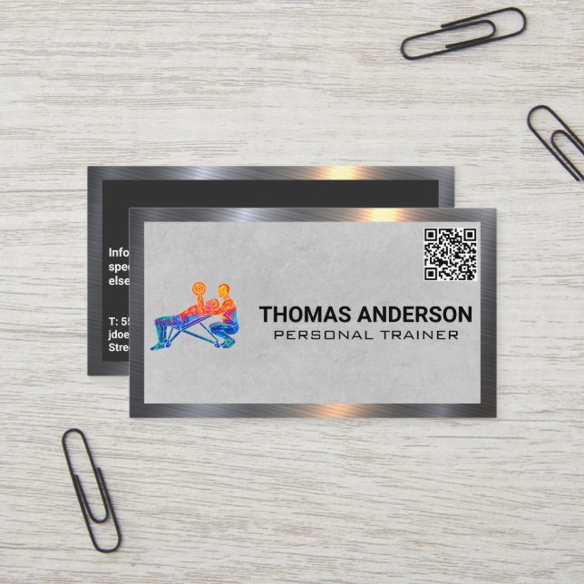 Carte De Visite Logo de formation personnelle | Code QR d'aptitude (Devant/Arrière en situation)