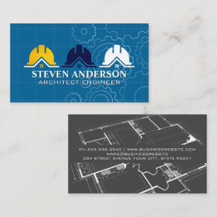 Carte De Visite Logo de Hard Hat Builder Plan Immobilier
