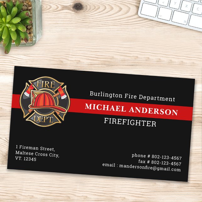 Carte De Visite Logo de la caserne de pompiers personnalisée Mince (Créateur téléchargé)