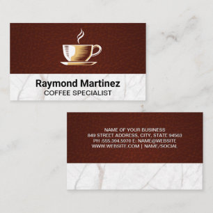 Carte De Visite Logo de la coupe de café Marbre et cuir