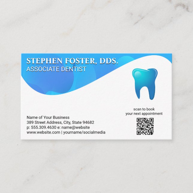Carte De Visite Logo de la dent bleue | dentisterie | Code QR pers (Devant)