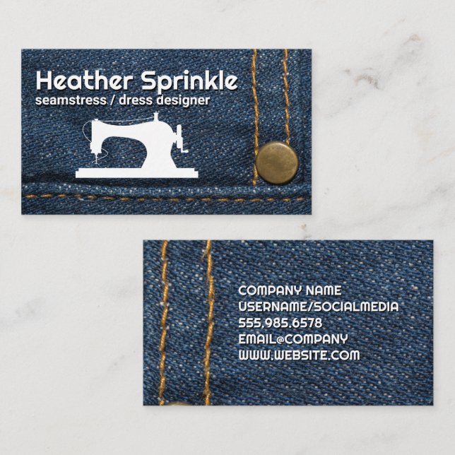 Carte De Visite Logo de la machine à coudre | Jeans | Stitching (Devant / Derrière)