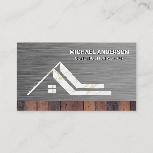 Carte De Visite Logo de la maison | Bois métallique | Construction (Devant)
