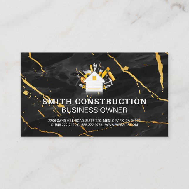 Carte De Visite Logo de la maison de construction | Marbre noir (Devant)