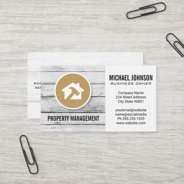 Carte De Visite Logo de la maison Hammer | Panneaux en bois (Devant/Arrière en situation)