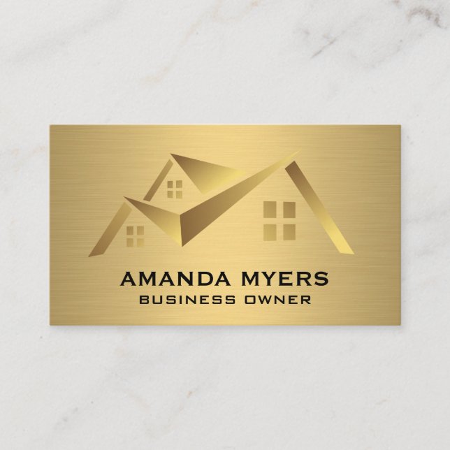 Carte De Visite Logo de la maison | Immobilier Or métallique (Devant)