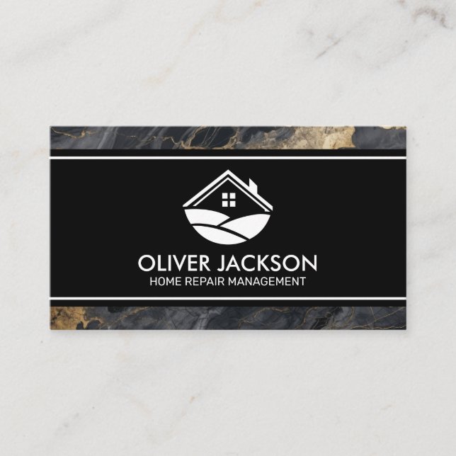 Carte De Visite Logo de la maison | Marbre gris foncé or (Devant)